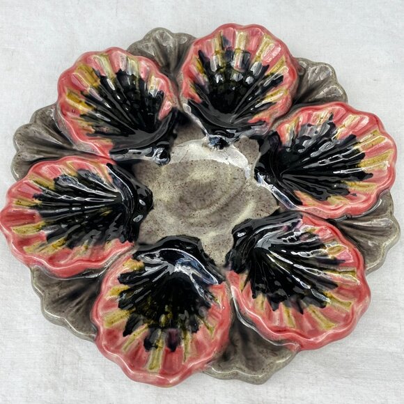 Fives Lille French Majolica 6 Well Oyster Plate - Picture 14 of 16